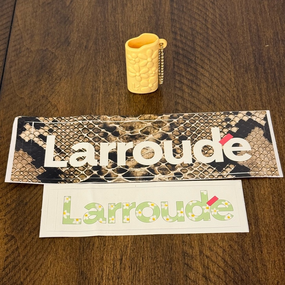 Larroude mini lighter holder keychain and stickers